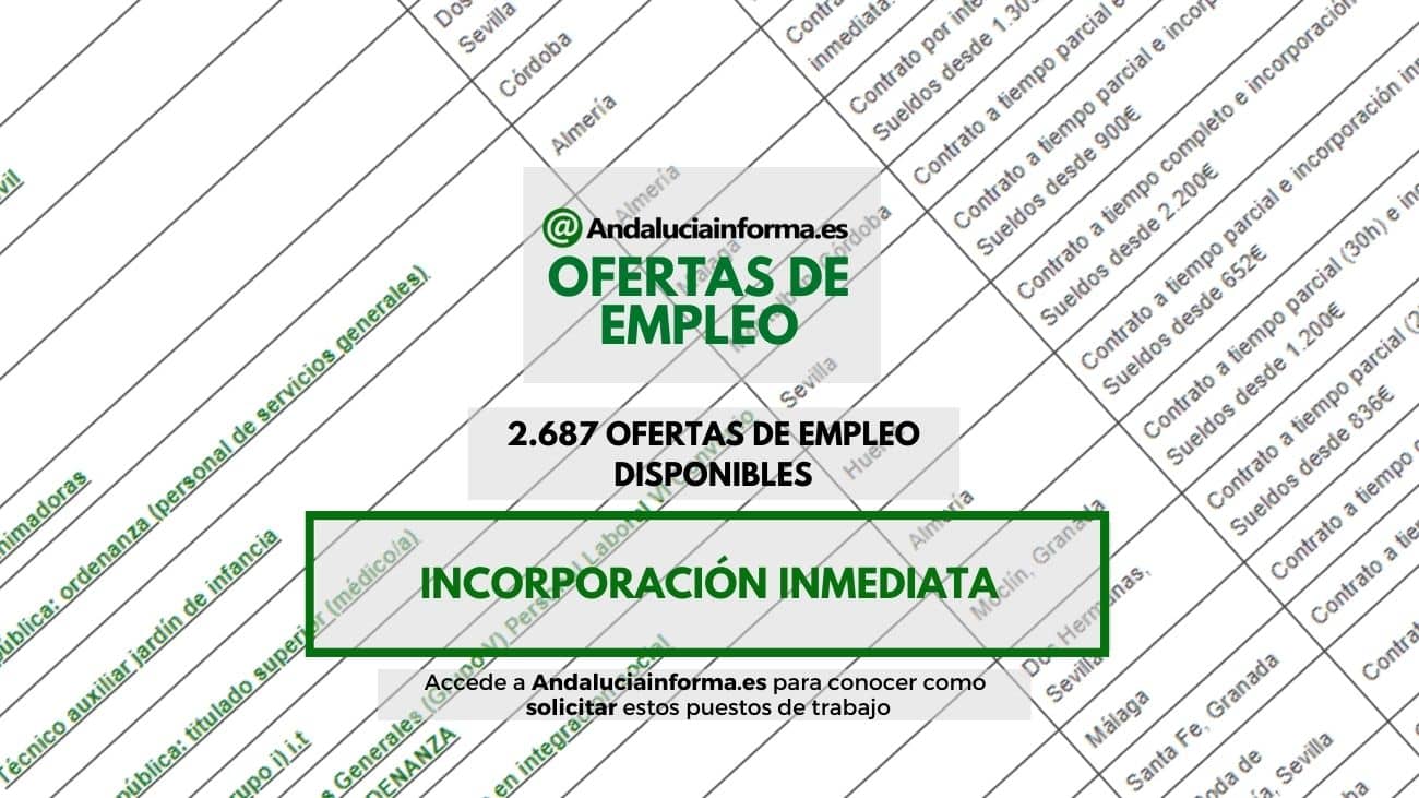 El Servicio Andaluz de Empleo (SAE) ha lanzando 1.297 anuncios de empleo con 2.687 vacantes a día 30 de noviembre 2022