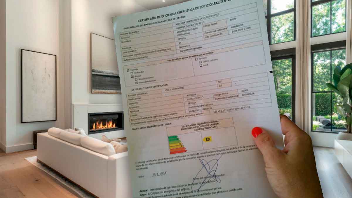 Persona sostiene un certificado de eficiencia energética dentro de una vivienda moderna y luminosa tras mejorar su eficiencia energética