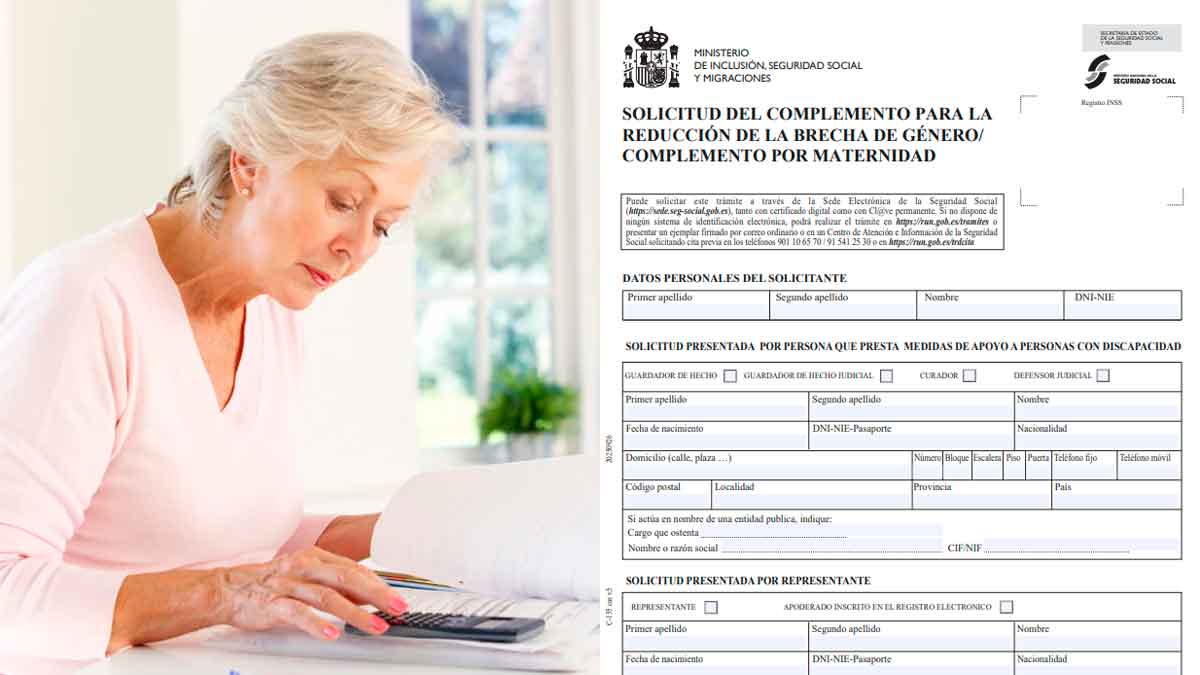 Mujer pensionista revisando el formulario del complemento de pensiones para reducir la brecha de género de la Seguridad Social