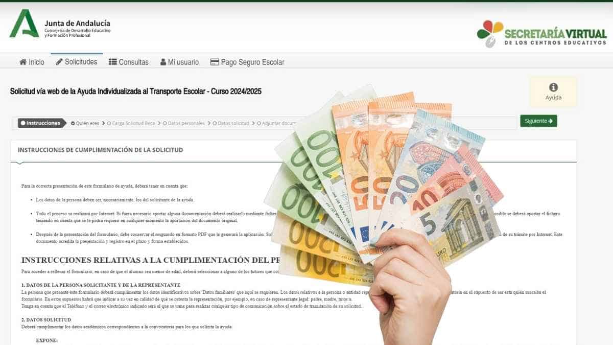 Solicitud de la ayuda de transporte escolar de la Junta de Andalucía con importe de hasta 937 euros