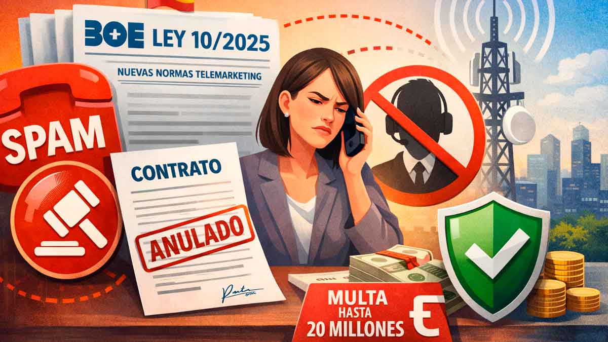 Ilustración sobre la ley del BOE que refuerza los derechos del consumidor frente a llamadas comerciales y contratos anulados