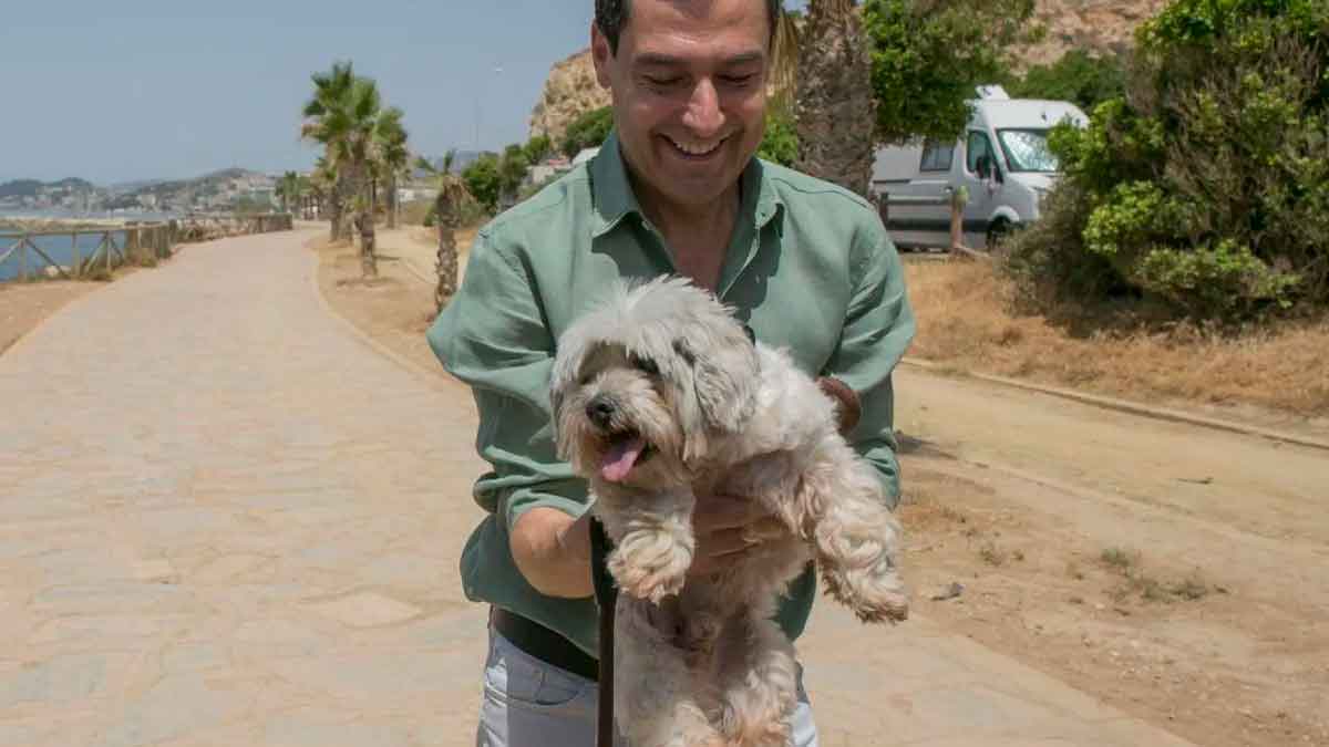 Juanma Moreno paseando a su perro, en alusión a los gastos de mascotas deducibles en la próxima renta en Andalucía