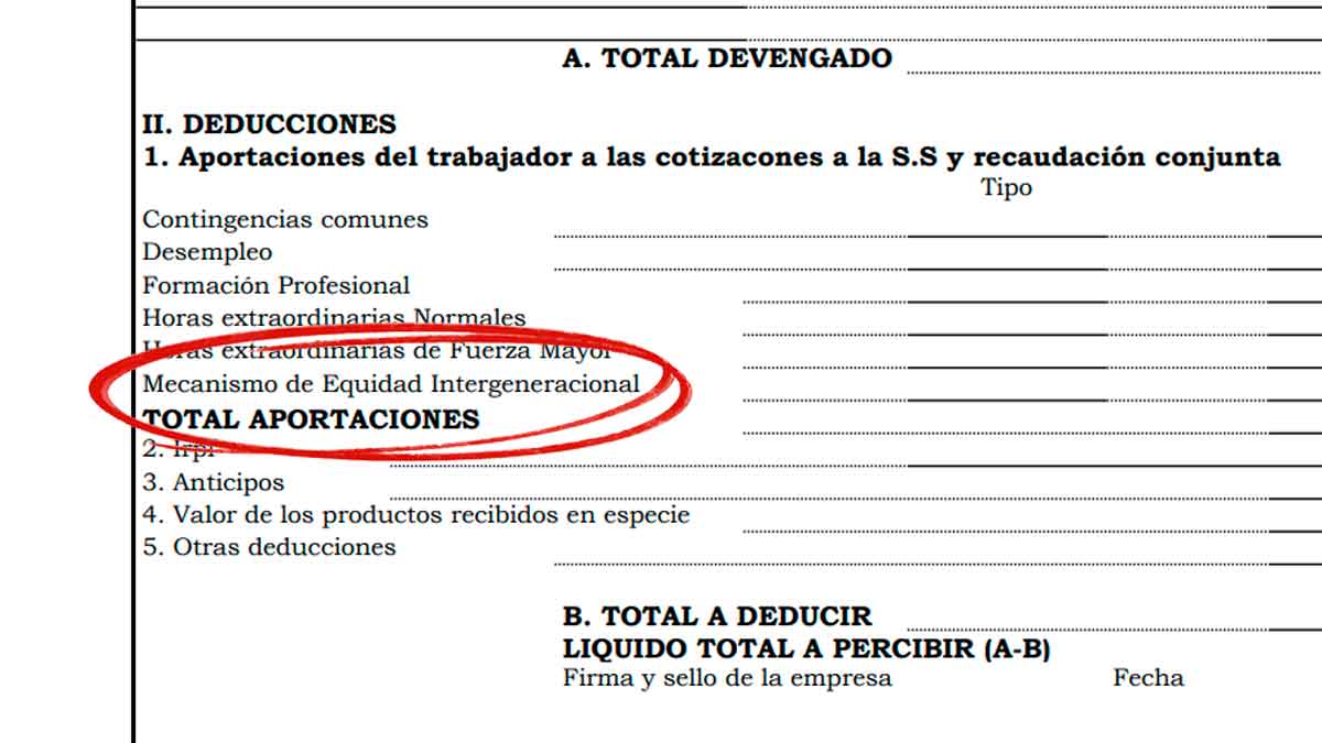 Mecanismo de Equidad Intergeneracional en una nómina con el descuento del MEI aplicado en 2026