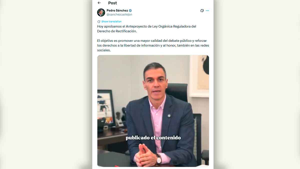 Pedro Sánchez explica el anteproyecto de ley sobre el derecho de rectificación en redes sociales