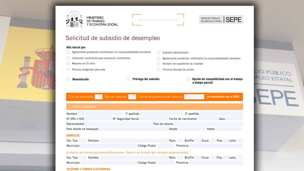 Formulario oficial del SEPE para solicitar el subsidio por desempleo