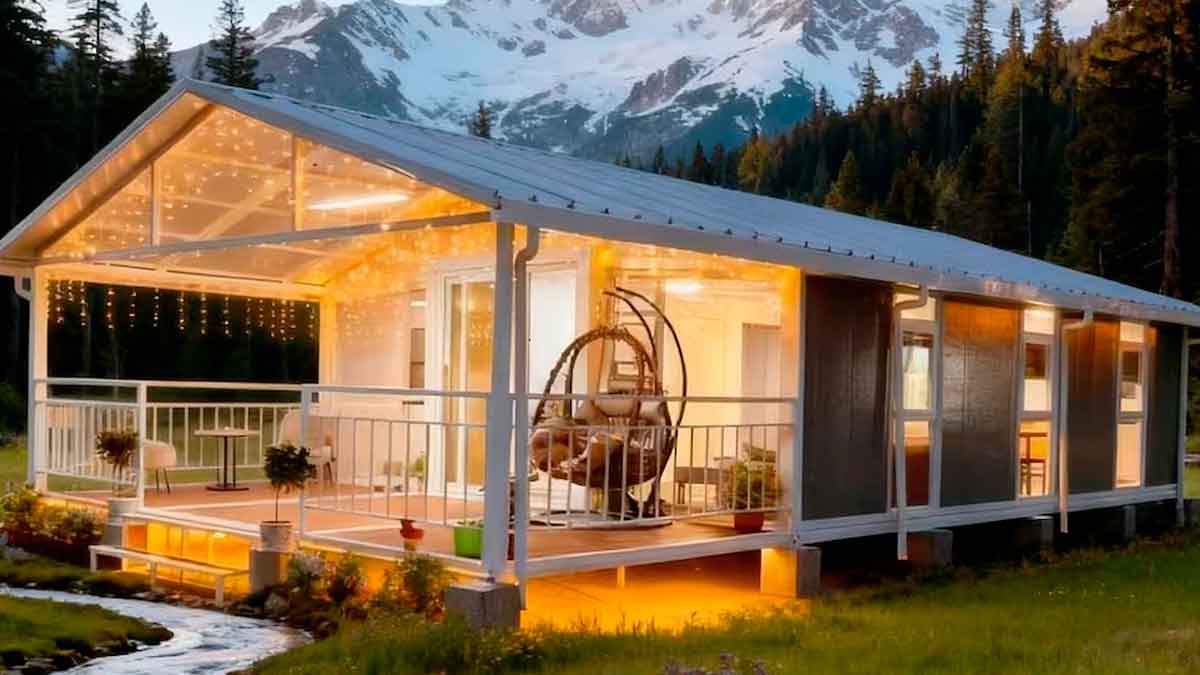 Casa prefabricada de acero con tres habitaciones instalada en entorno natural como alternativa al alquiler