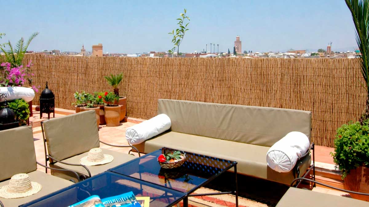Cañizo instalado en una terraza privada en muro interior de separación entre viviendas