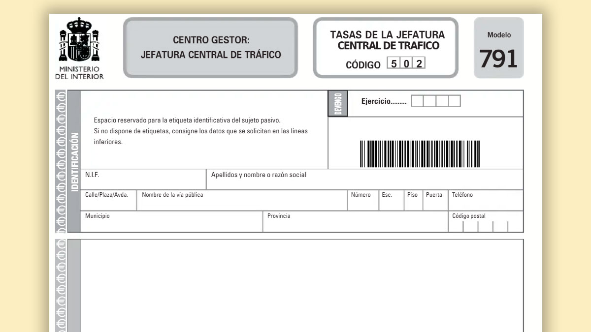 Modelo 791 de la DGT para el pago de tasas de la Jefatura Central de Tráfico