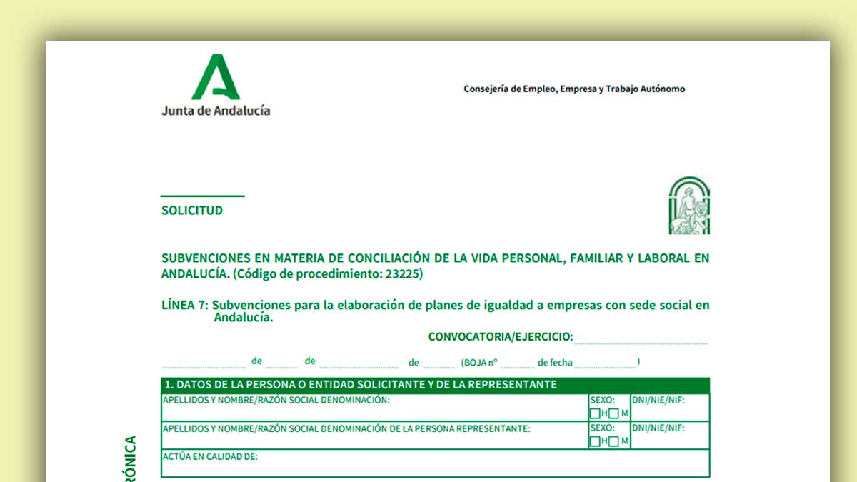 Formulario de solicitud de ayudas de conciliación laboral en Andalucía publicado por el BOJA