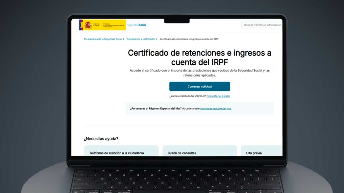 Certificado de retenciones del IRPF de la Seguridad Social en la sede electrónica para descargar con identificación por SMS