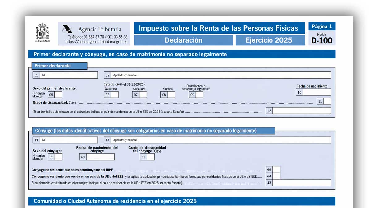 Formulario de la declaración de la renta 2025 modelo D-100 Agencia Tributaria España