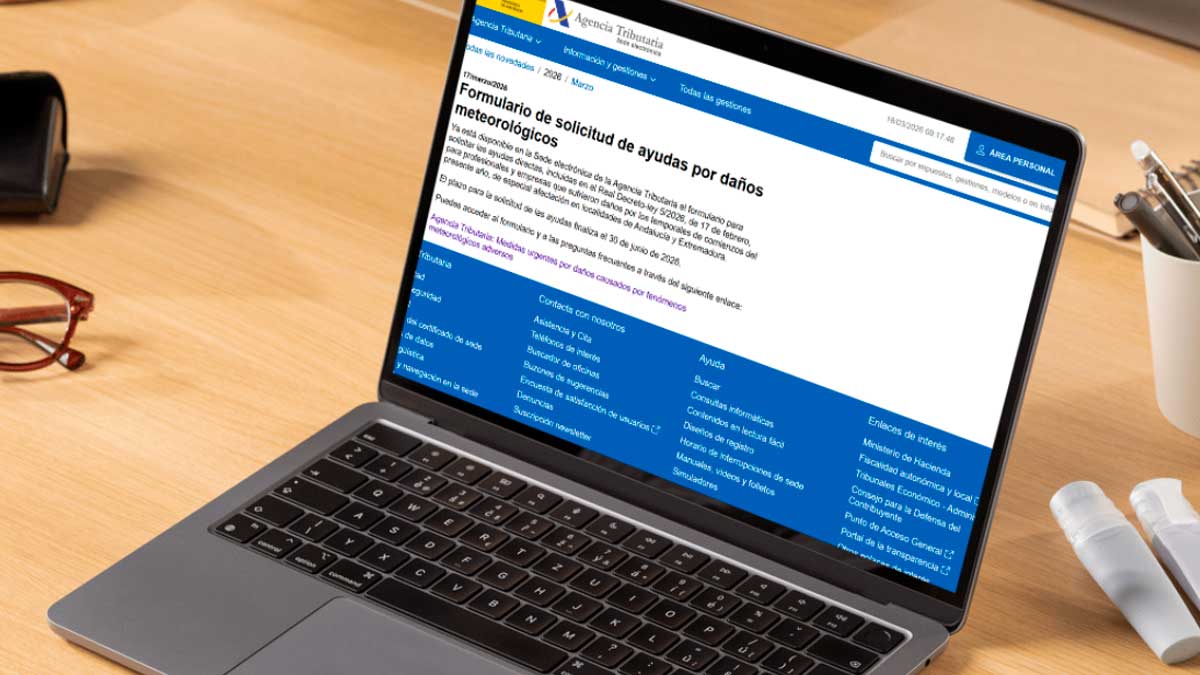 Formulario de ayudas por daños de temporales en la web de la Agencia Tributaria