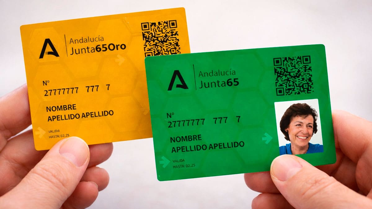 Tarjetas Andalucía Junta 65 en modalidad Oro y Verde con descuentos para mayores de 65 años en Andalucía