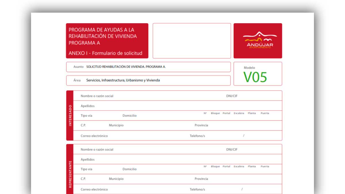 Formulario solicitud ayudas rehabilitación vivienda programa A ayuntamiento andaluz