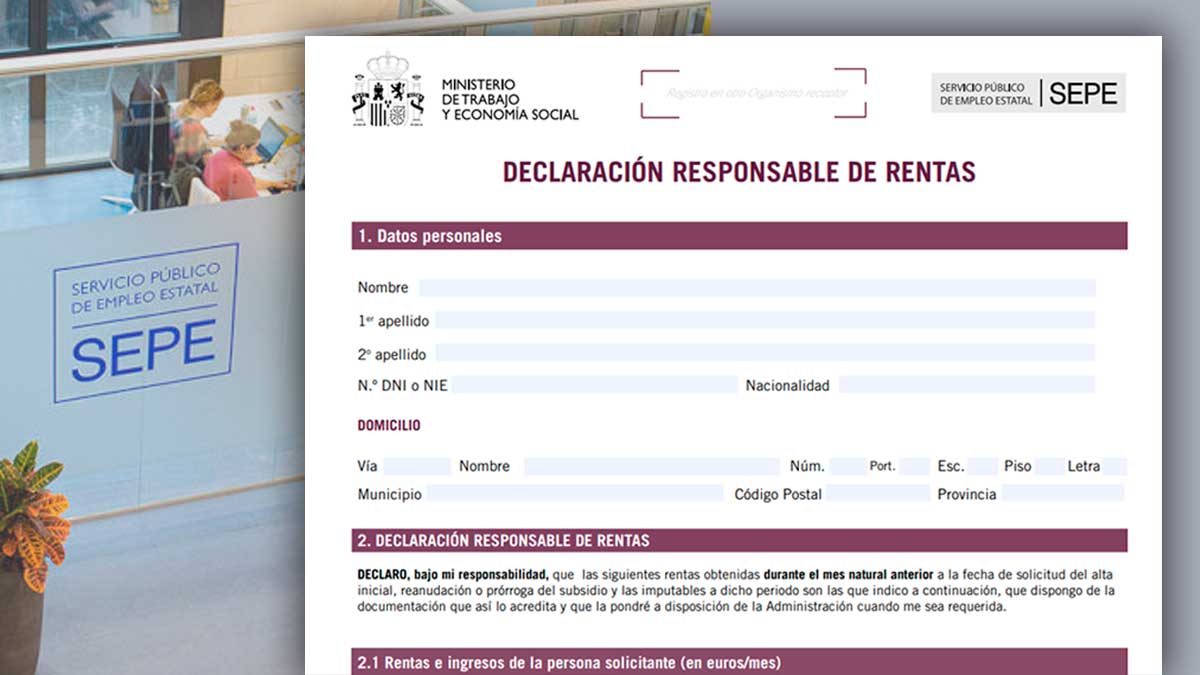 Declaración responsable de rentas del SEPE para subsidio mayores de 52 años