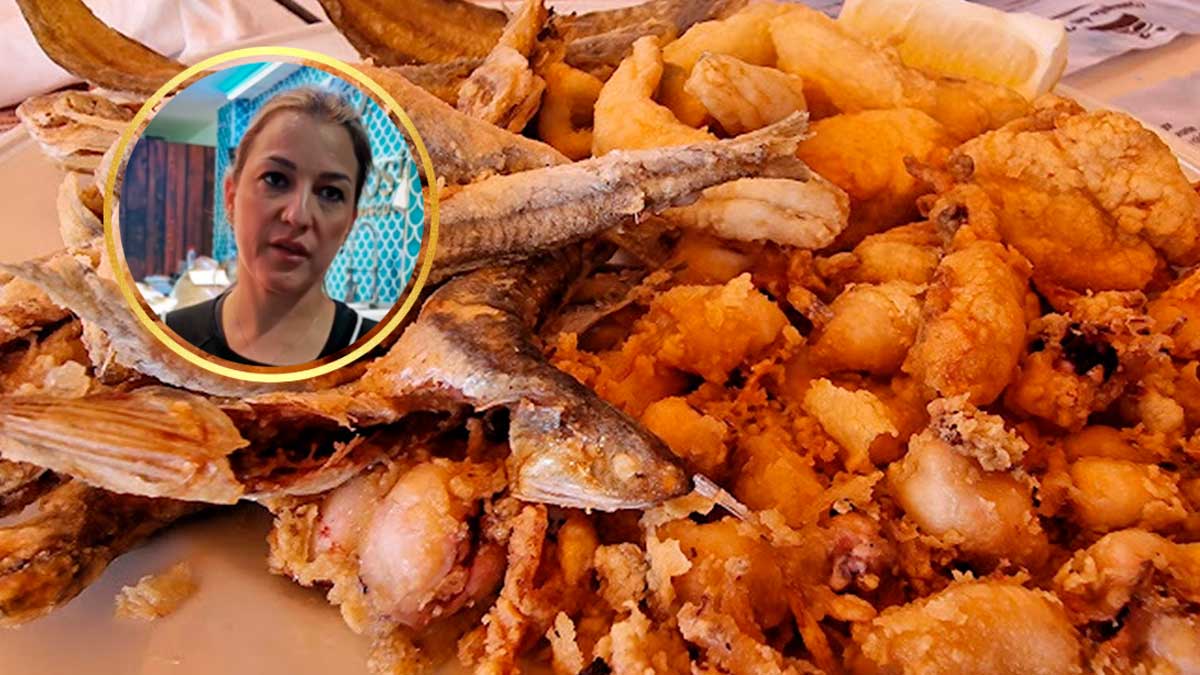 Pescado frito andaluz crujiente con boquerones y chocos según técnica de pescadera