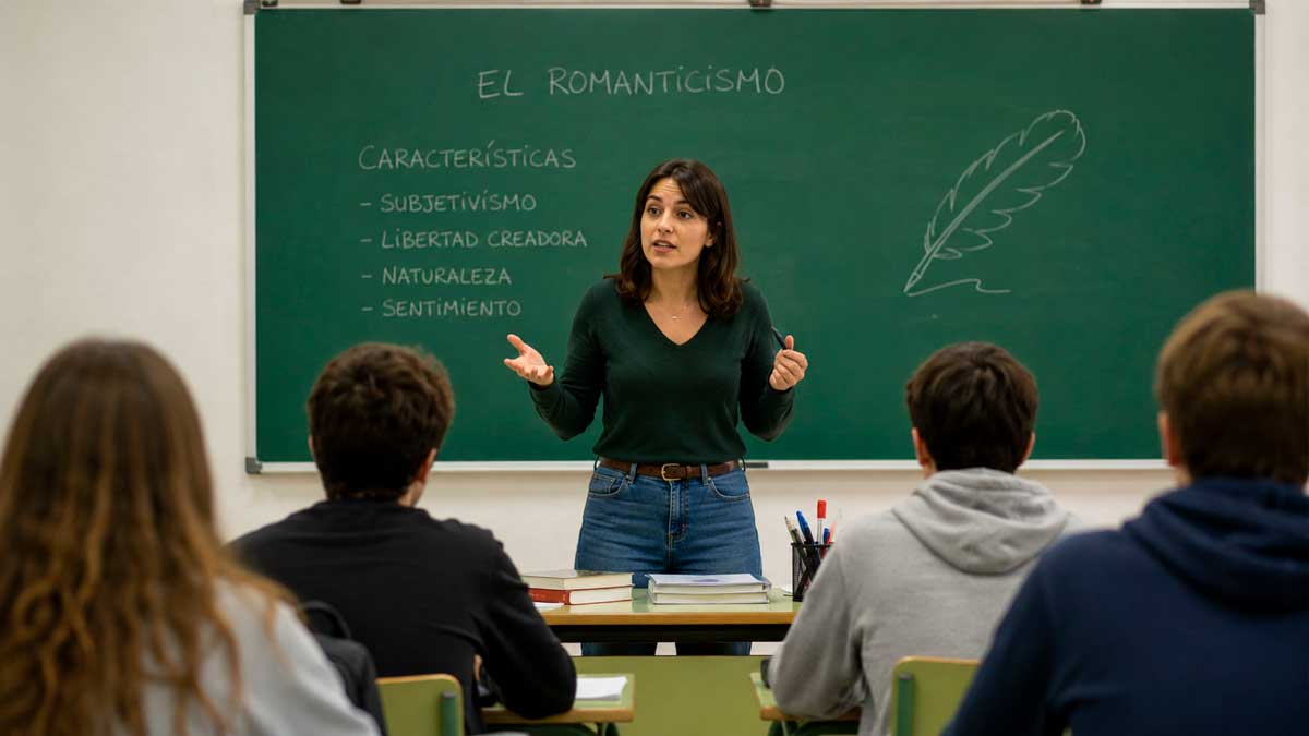 Profesora de Lengua y Literatura dando clase en un instituto andaluz