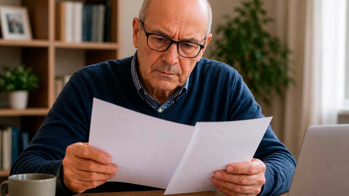 Hombre revisando documentos de jubilación para cobrar la pensión sin recortes en 2026