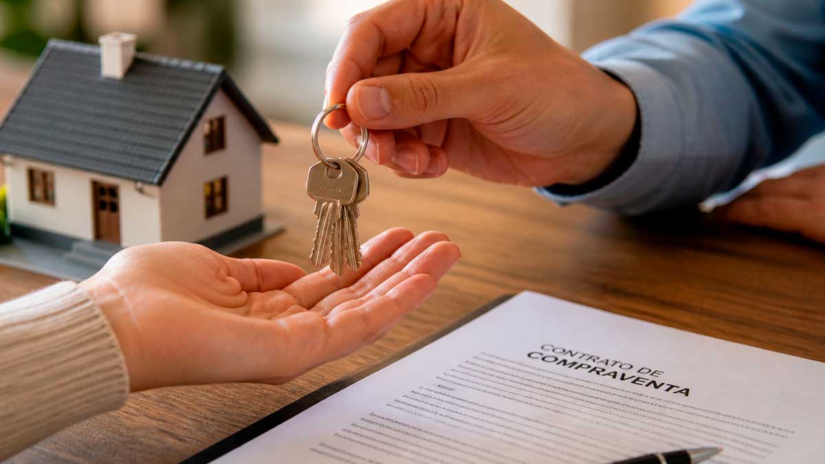 Entrega de llaves de una vivienda durante la firma de un contrato de compraventa en Andalucía