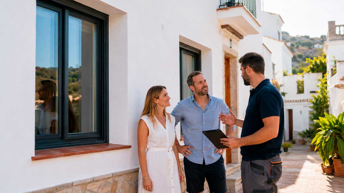 Técnico asesora a propietarios sobre rehabilitación energética de una vivienda en Andalucía