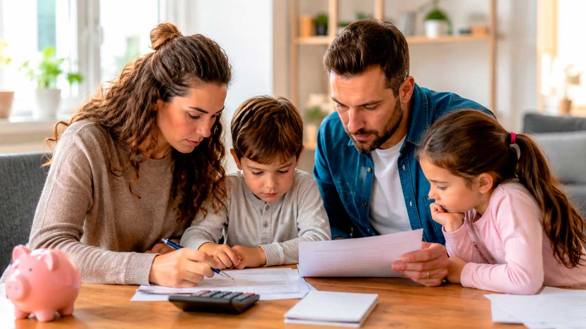 Familia revisando documentos para solicitar los pluses del Ingreso Mínimo Vital por hijo a cargo