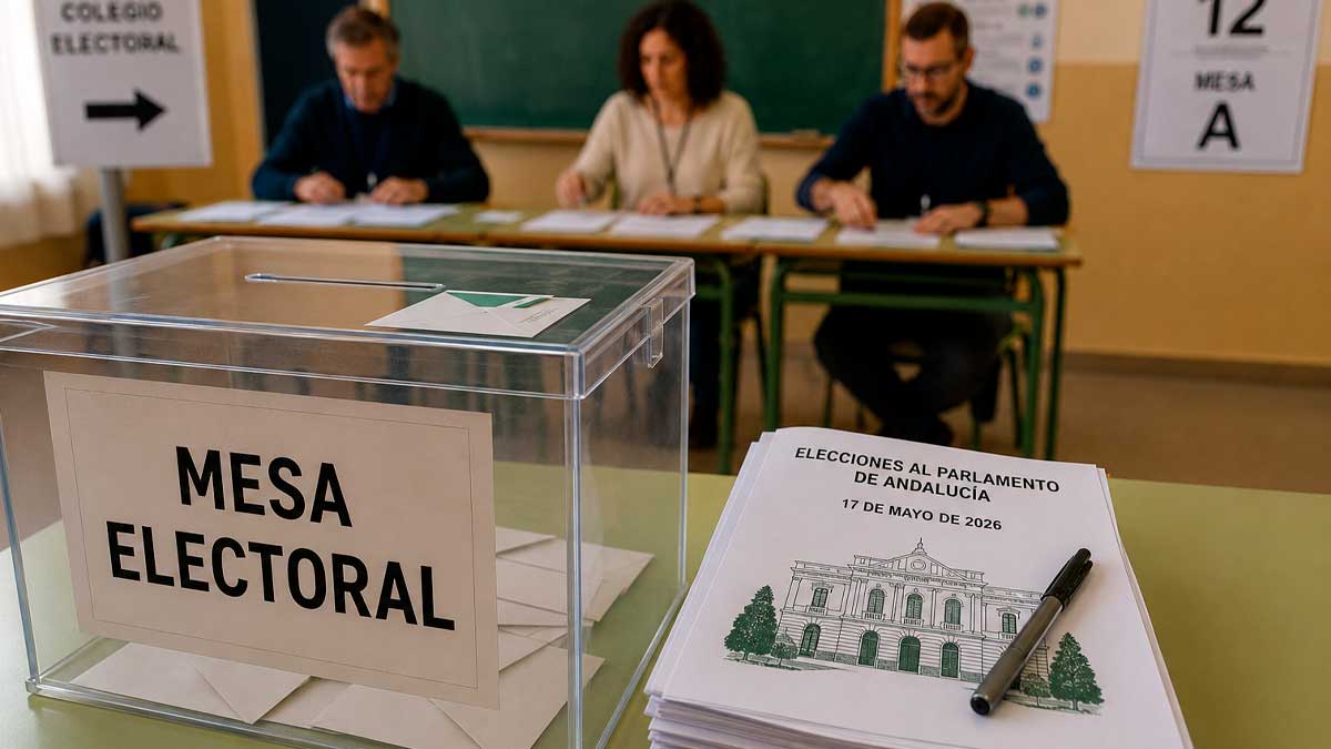 Urna y miembros de una mesa electoral durante las elecciones andaluzas del 17 de mayo