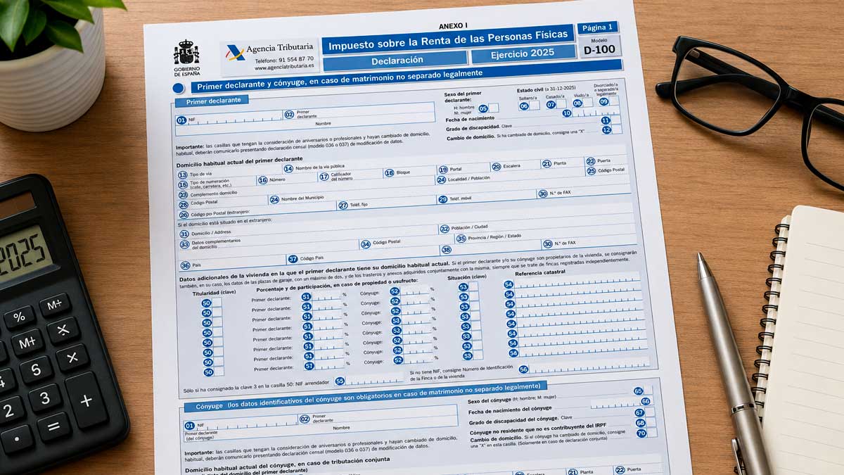 Modelo 100 de la Agencia Tributaria para declarar atrasos del trabajo en la Renta 2025 sin sanciones