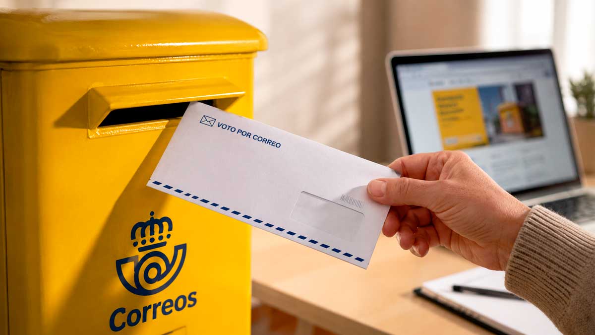 Persona depositando el voto por correo en un buzón de Correos para las elecciones de Andalucía tras la ampliación del plazo.