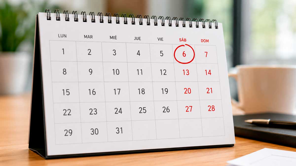 Calendario con un sábado marcado en rojo por los festivos y descansos laborales