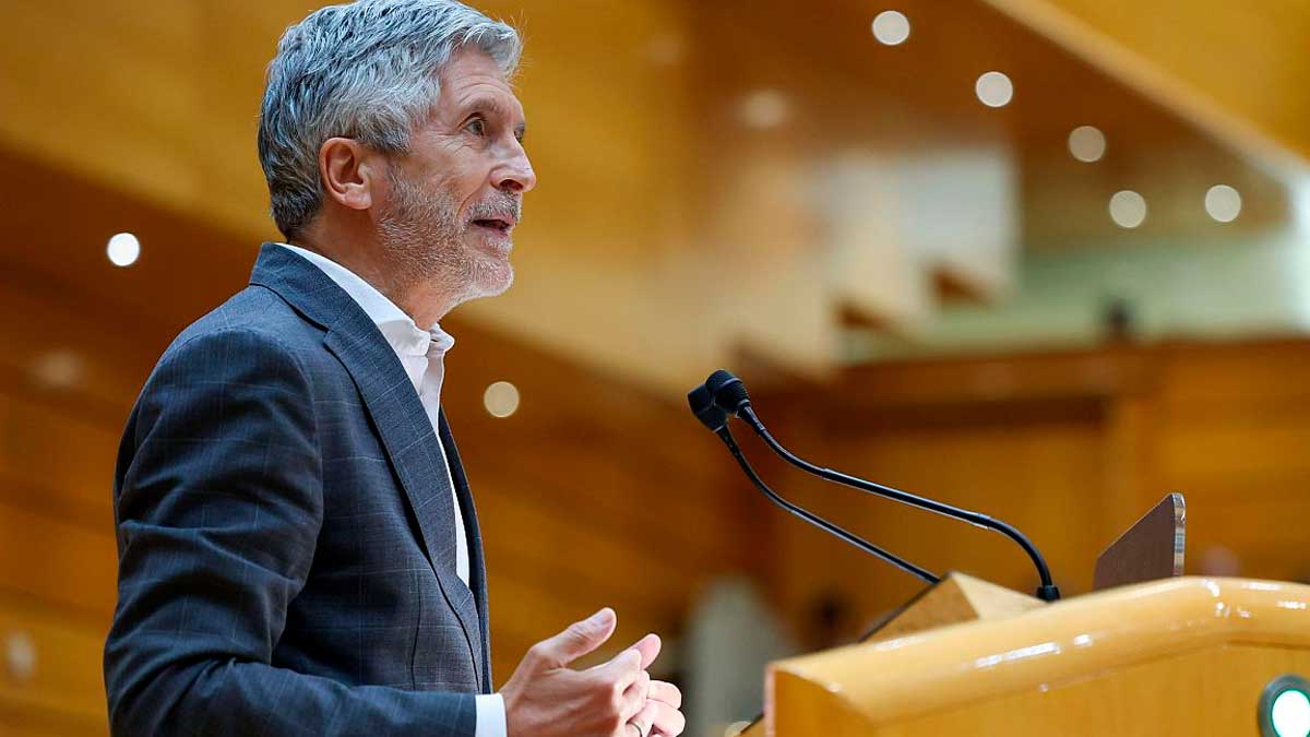 Fernando Grande-Marlaska durante una intervención sobre las barreras móviles en el Guadalquivir contra el narcotráfico