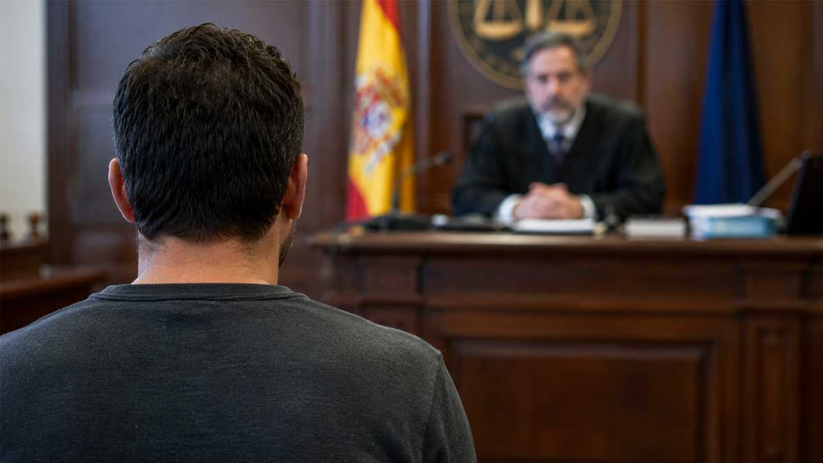 Trabajador de espaldas ante un juez tras confirmarse su despido por conducir ebrio una furgoneta de empresa
