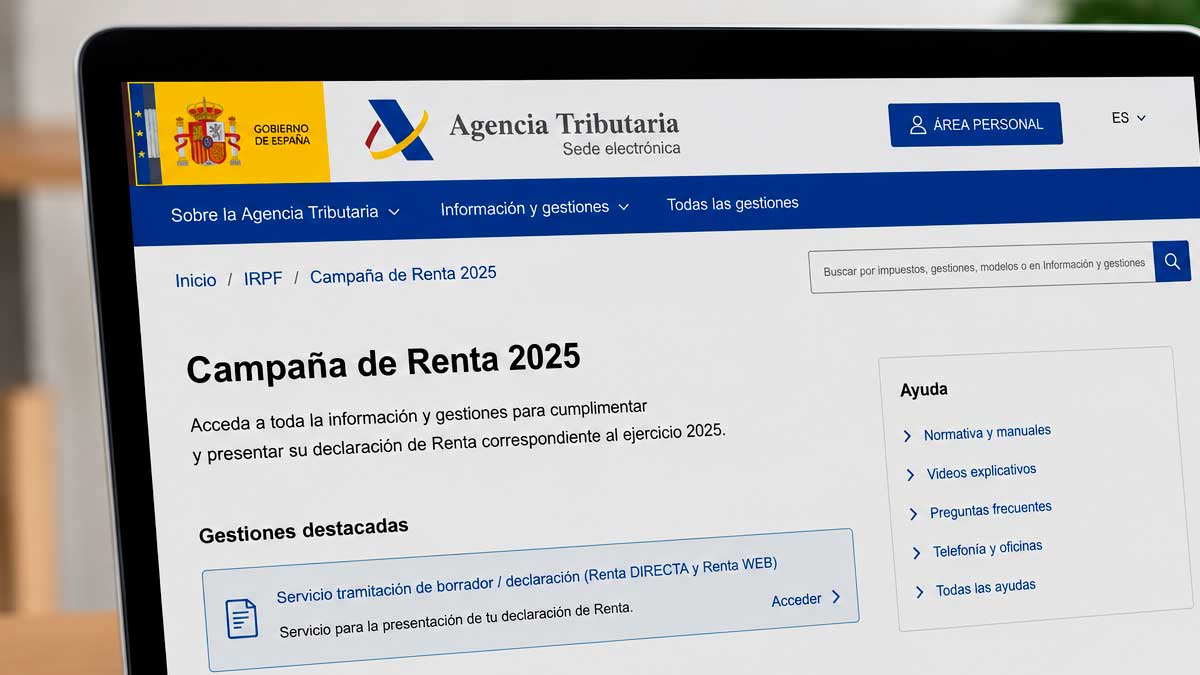 Pantalla de la Agencia Tributaria con el servicio Renta Directa para presentar la declaración de la Renta 2025 online