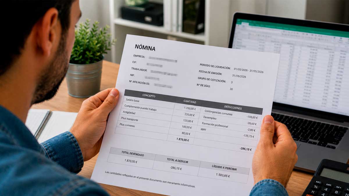 Trabajador revisando su nómina para detectar errores salariales y fallos en el sueldo