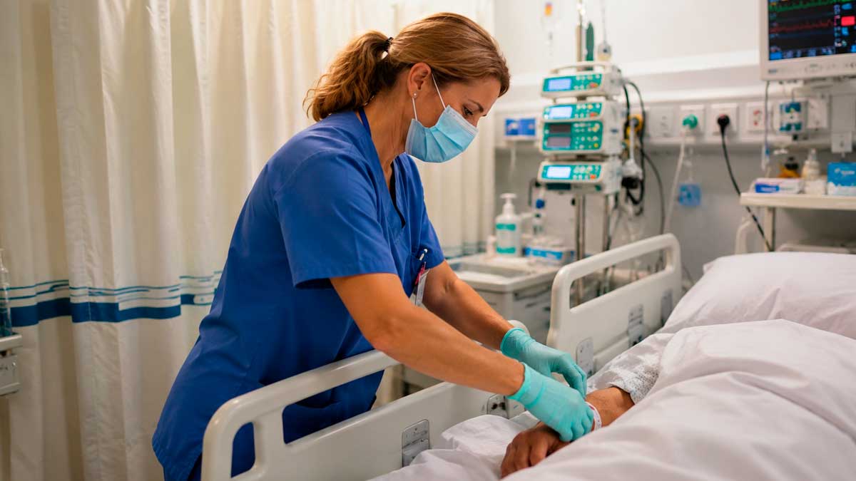 Enfermera atiende a un paciente en un hospital del SAS en Andalucía
