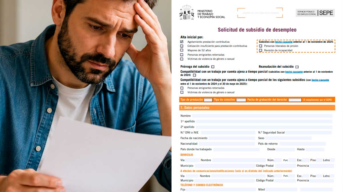 Formulario par solicitar el subsidio de desempleo del SEPE.