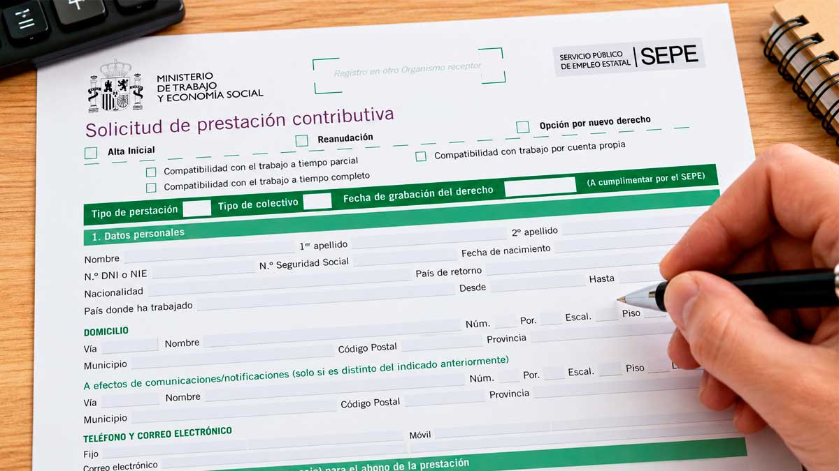 Formulario del SEPE para solicitar el paro tras un despido laboral