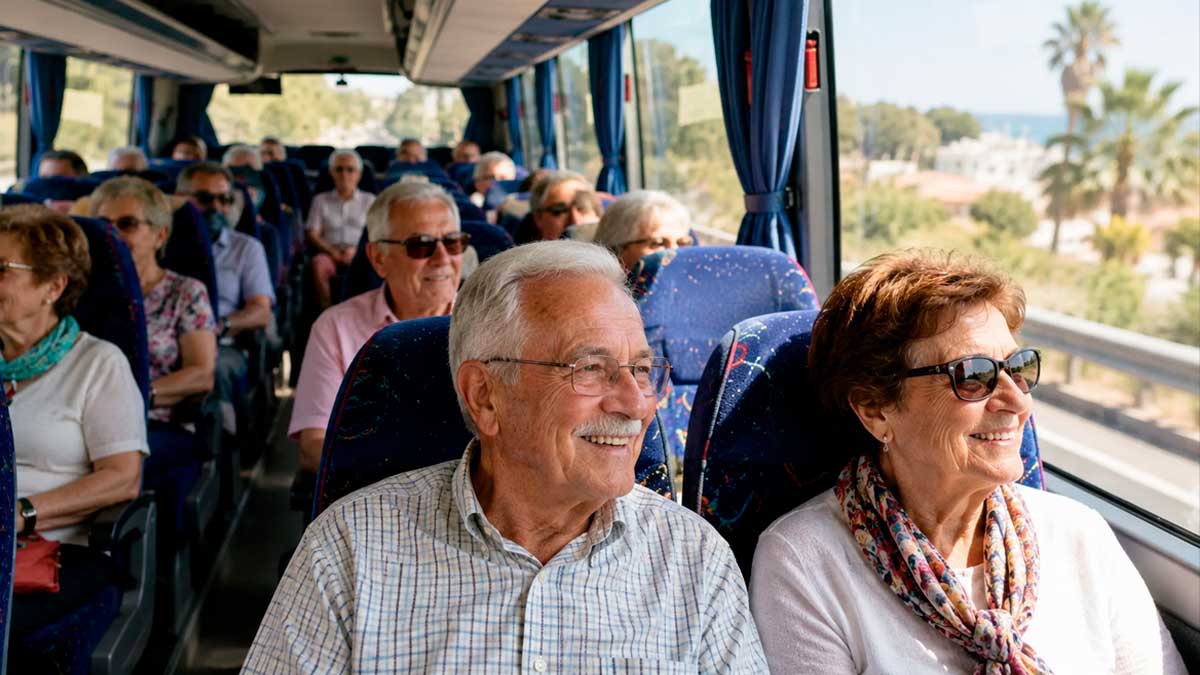 Pensionistas viajando en autobús durante un viaje del Imserso 2026-2027