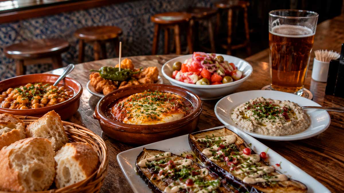 Tapas y platos tradicionales en un bar de Granada conocido por su gastronomía
