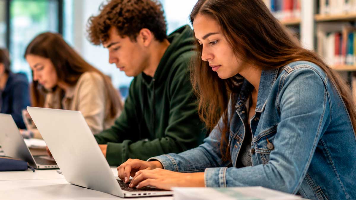 Estudiantes utilizan ordenadores portátiles durante el proceso de acceso a la universidad en Andalucía