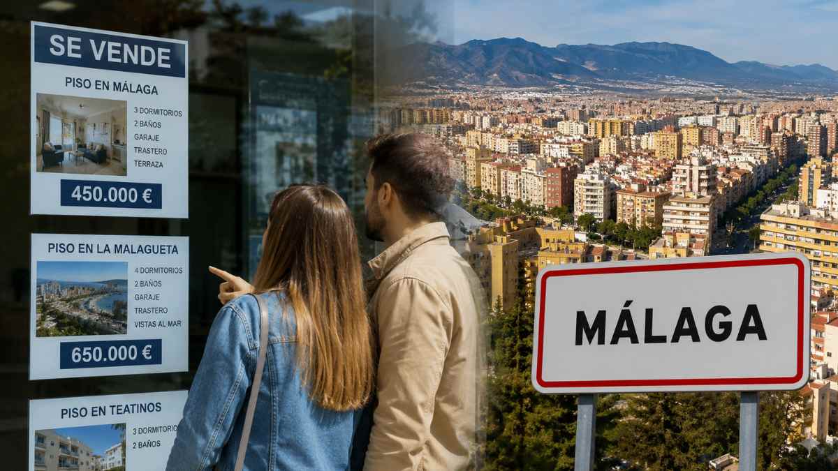Pareja consulta anuncios de viviendas en Málaga mientras el precio de comprar piso en la Gran Málaga se acerca al de la capital