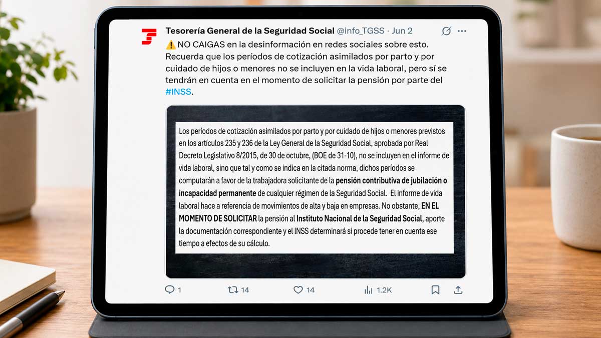 Publicación de la Seguridad Social sobre los periodos de cotización por hijos que no aparecen en la vida laboral