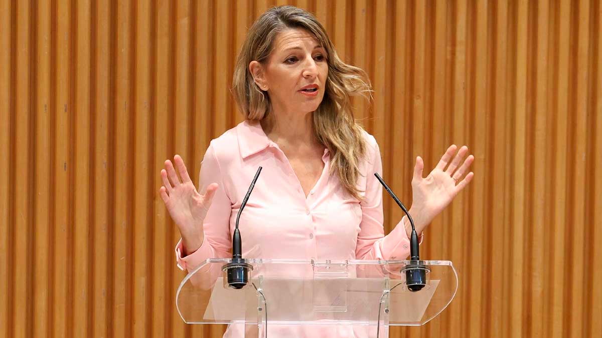 Yolanda Díaz durante una comparecencia sobre pensiones y jubilación anticipada