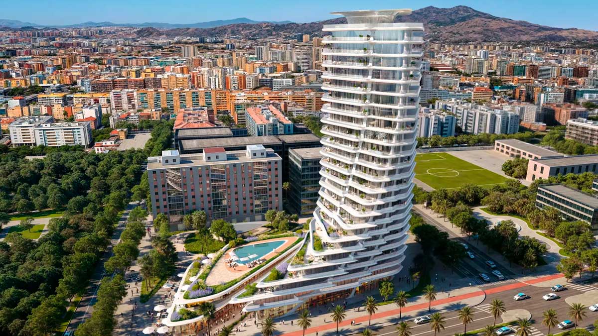 Torre de Zaha Hadid en El Bulto de Málaga junto a viviendas protegidas