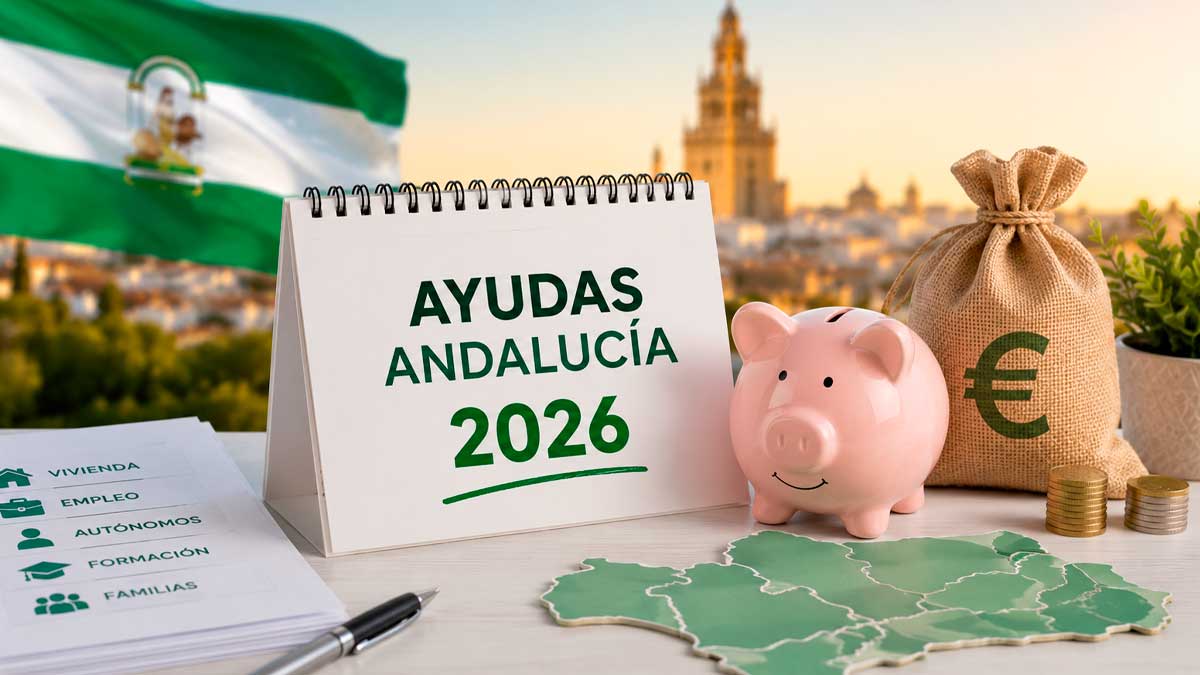 Ayudas en Andalucía 2026 con calendario, hucha y mapa sobre prestaciones clave