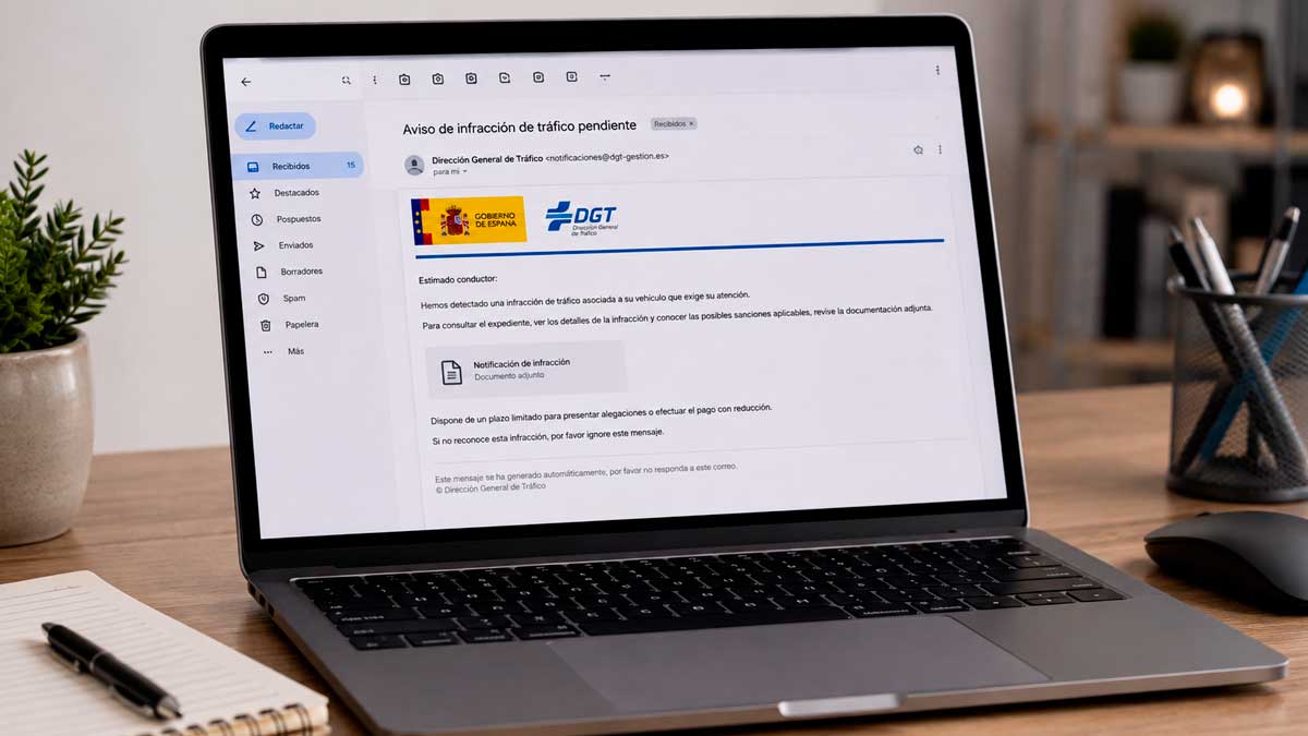 Correo falso de la DGT sobre multa pendiente, relacionado con estafa de la DGT