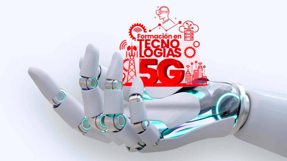 Mano robótica y gráfico sobre formación en tecnologías 5G en Algeciras