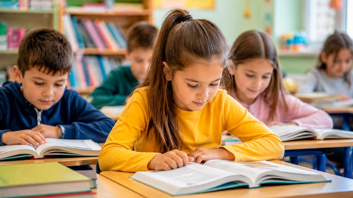 Alumnos andaluces utilizan libros de texto gratuitos en un aula durante el curso 2026-2027.
