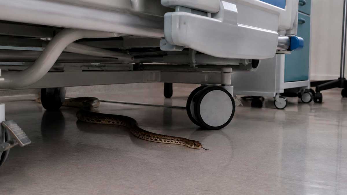 Serpiente en el hospital de Andújar bajo una cama médica