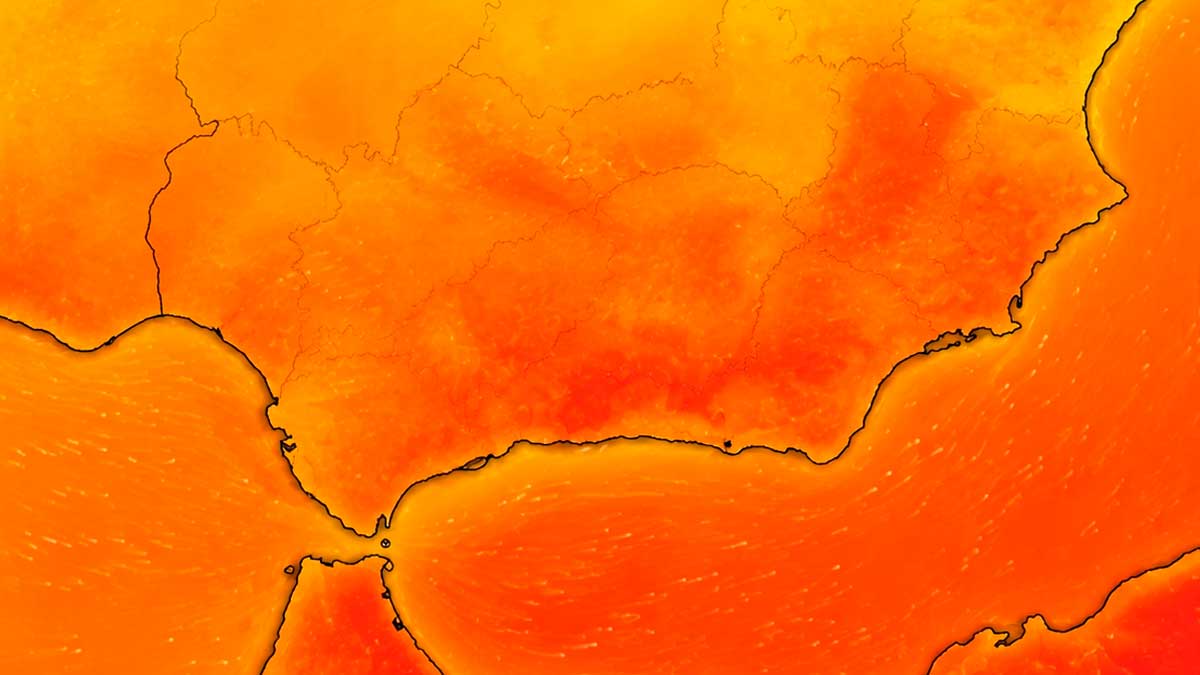 Mapa de Andalucía con temperaturas extremas por ola de calor y avisos meteorológicos