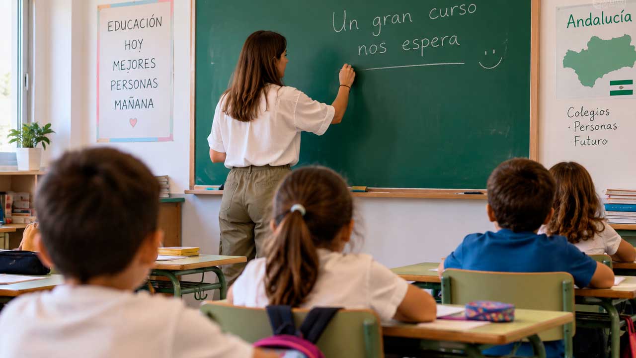 Profesora en un aula de Andalucía antes del inicio del curso escolar